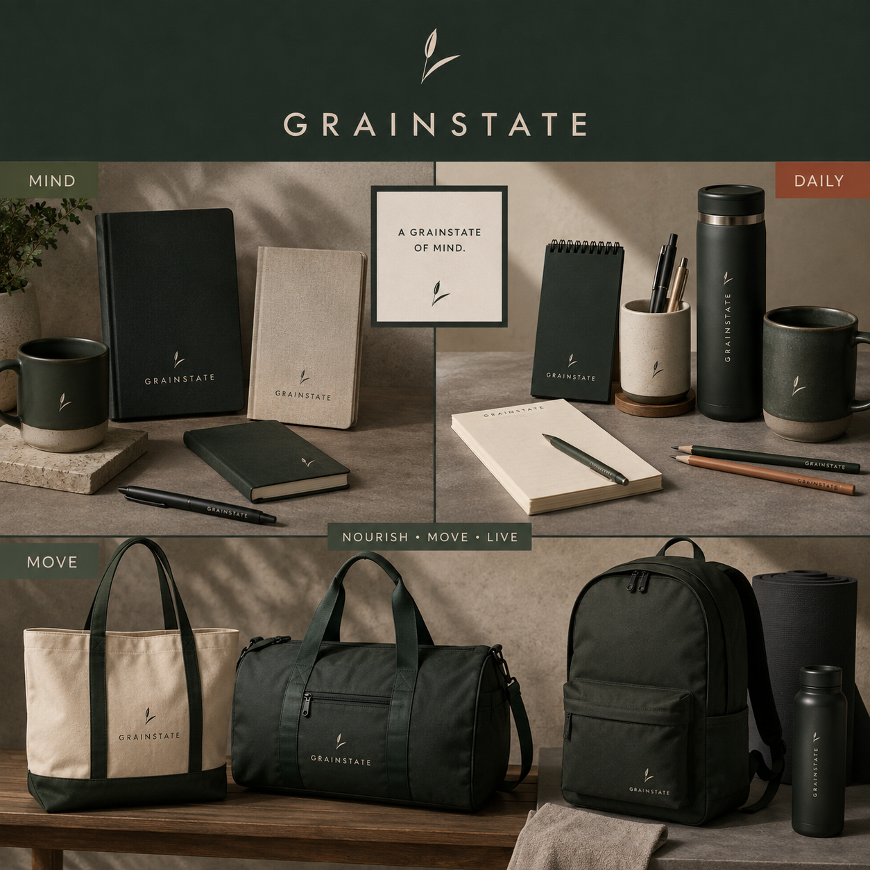 GRAINSTATE apparel, stationery, bags and drinkware collection preview