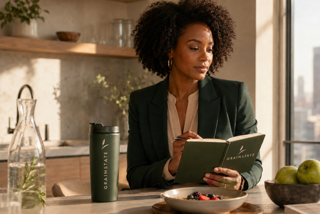 A corporate professional reflecting in her GRAINSTATE journal